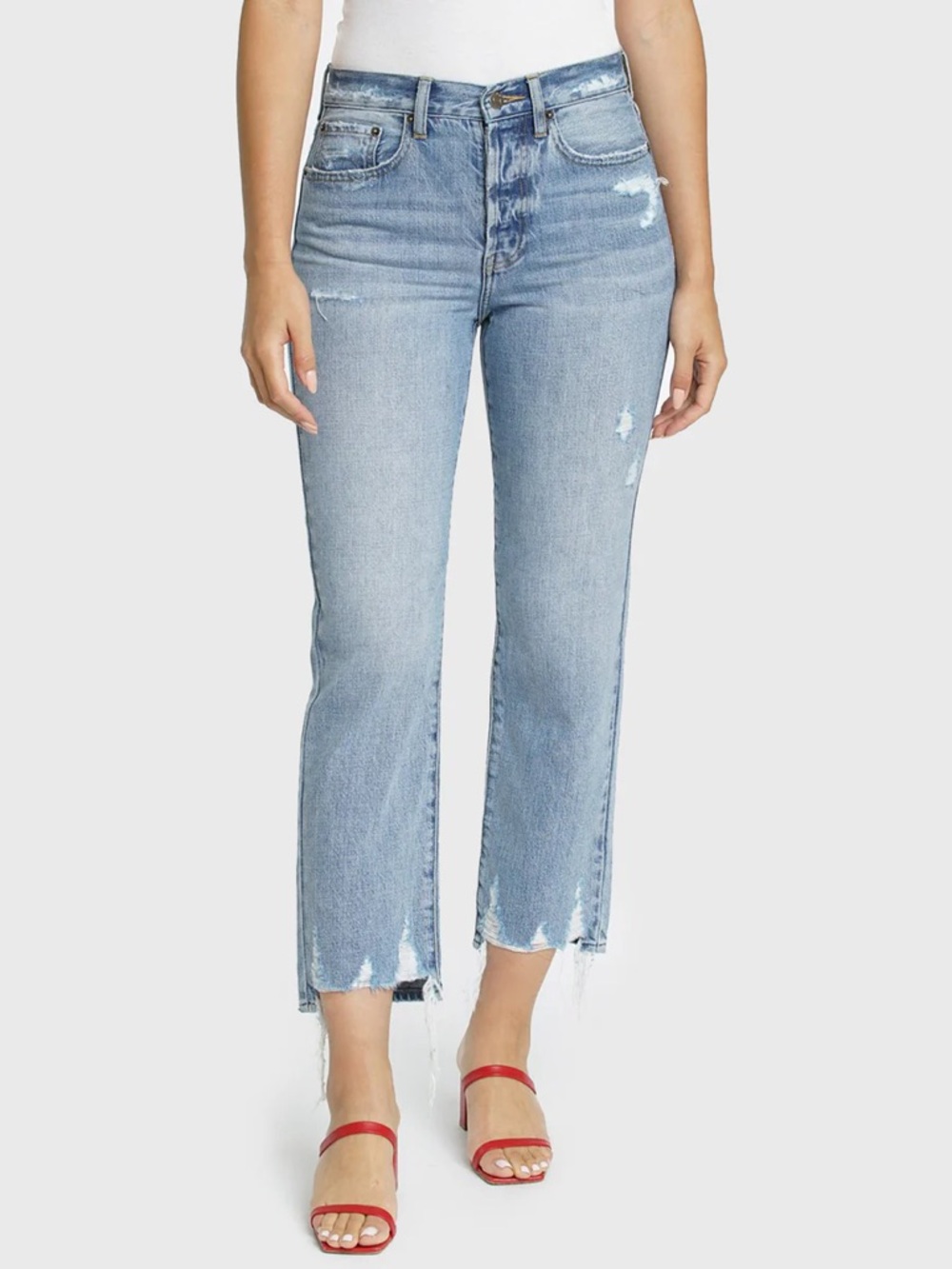 Pistola Jeans Womens 25 Charlie High Rise Distressed Straight Leg Button Fly